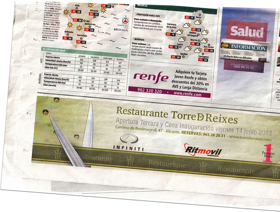 Advertising space for Torre de Reixes published in Información Newspaper image